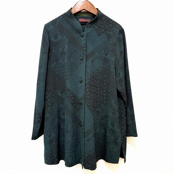 #anc ヒトシタムラ 詩仙堂 BY HITOSHI ジャケット 緑系 黒 ちりめん 柄 ロング ス...