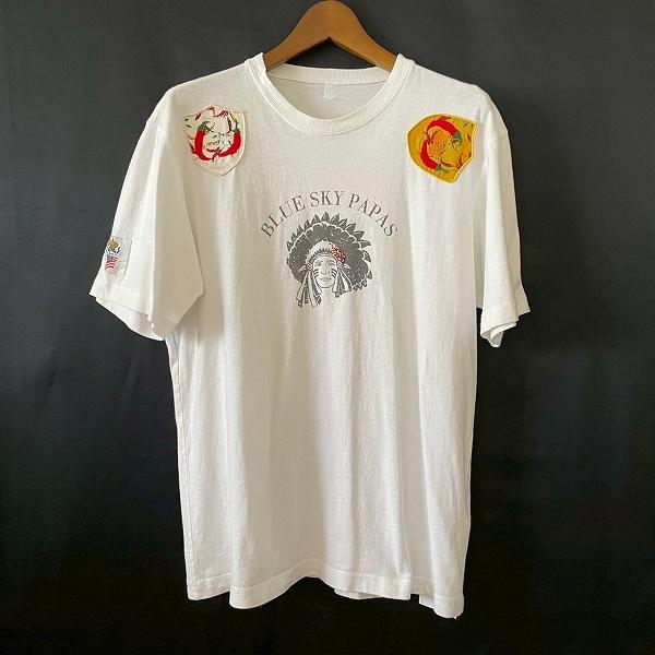 #sxc パパス Papas Tシャツ M 白 半袖 インディアン 唐辛子 ワッペン 刺繍 ビーズ ...