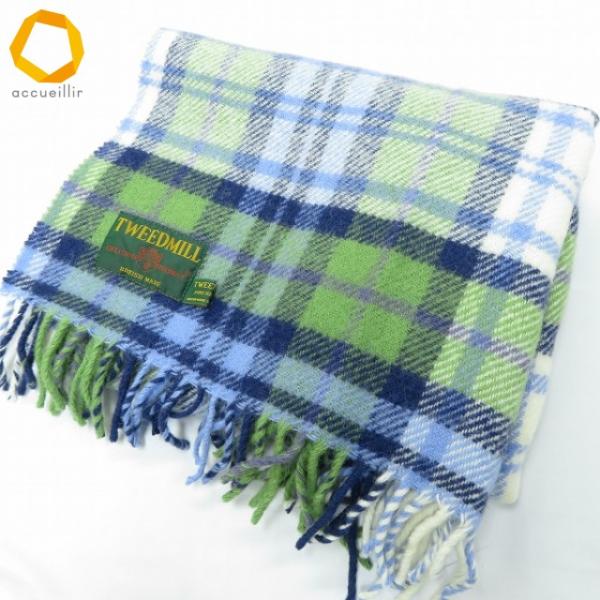 #we ツイードミル TWEEDMILL ストール ショール 青系 緑系 チェック柄 ウール キルト...