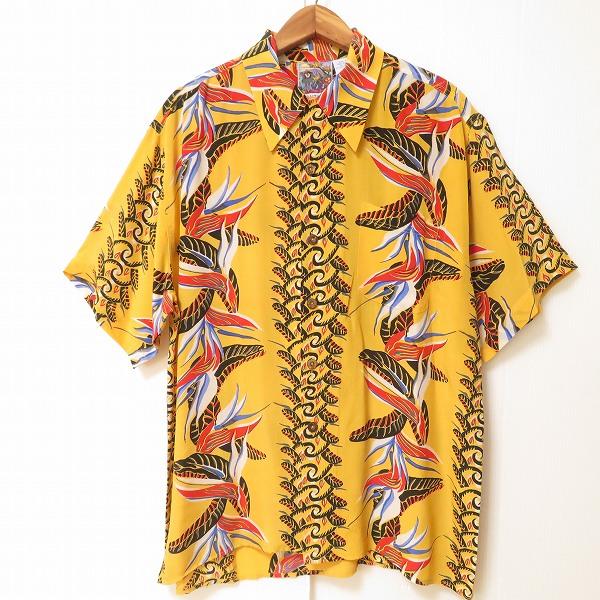 #snc アヴァンティ AVANTI アロハシャツ 半袖シャツ M 黄 黒 赤 シルク トライバル柄...