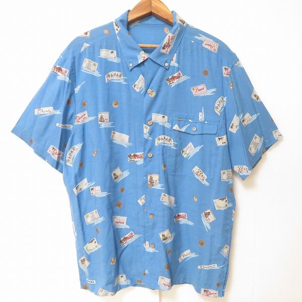 #snc パパスアイランド Papas ISLAND パパス Papas 半袖シャツ M 青 ロゴ ...