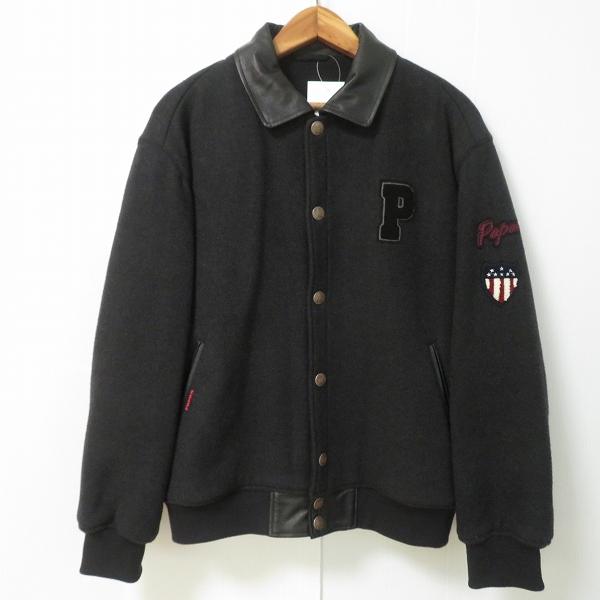 #wnc パパス Papas ブルゾン スタジャン M チャコールグレー レザー使い ワッペン ロゴ...
