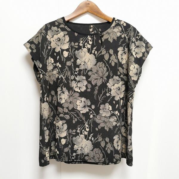 #snc シセンドウ 詩仙堂 チュニック ちりめん 花柄 黒 ベージュ系 美品 レディース [951...