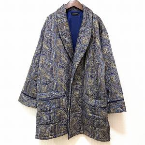 #wnc イヴサンローラン Yves Saint Laurent コート M 青系 黄緑 ベージュ ガウン 中綿 ペイズリー柄 レディース [952399]