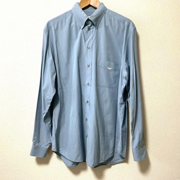 #anc エンポリオアルマーニ EMPORIOARMANI 長袖シャツ 42 水色系  ロゴ刺繍 メ...