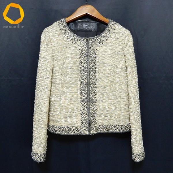 #anc イネス ignes 銀座マギー ジャケット 42 ゴールド 黒 白 ラメ スパンコール ダ...