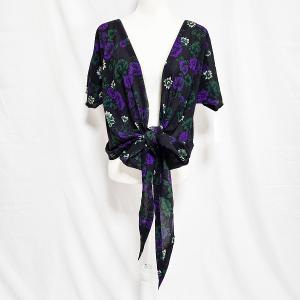 #apc イッセイミヤケ ペルマネンテ ISSEYMIYAKE PERMANENTE カーディガン M 黒 紫 緑 花柄 半袖 ドルマン 羽織 総柄 レディース [960499]