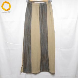 #apc イッセイミヤケ ISSEYMIYAKE スカート M ベージュ 水色 茶 タイトスカート ストライプ レディース [964906]