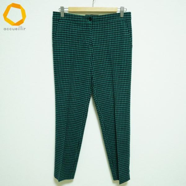 #wnc エトロ ETRO パンツ 40 緑 黒 チェック イタリア製 センタープレス レディース ...