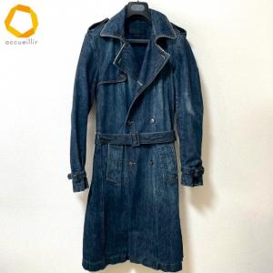 #anc アレキサンダーマックイーン ALEXANDERMQUEEN コート 46 青系 デニム ダメージ加工 ベルト ハンガー付き イタリア製 メンズ [979408]