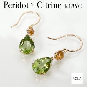 ガーネット ピアス 18金 K18 フックのピアス ペアシェイプ ぶら下がり