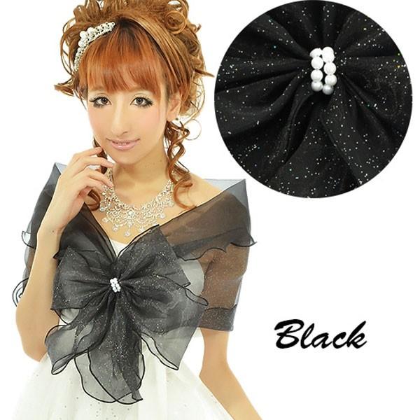 取外しできるリボン付きらきらグリッターラメオーガンジーショール レディース