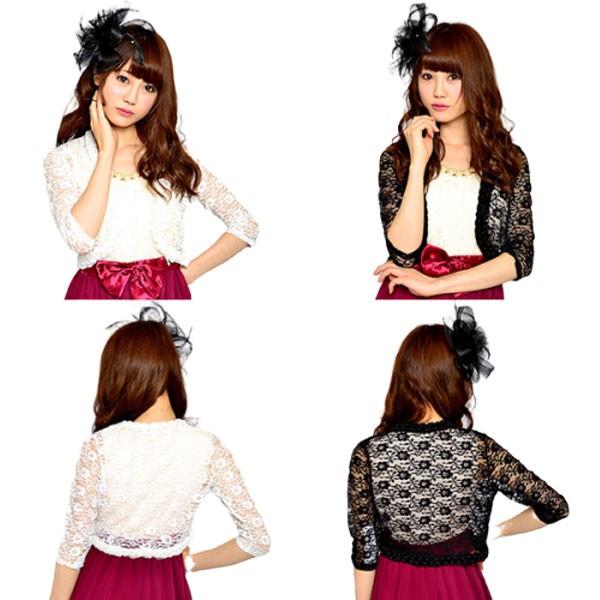 ボレロ パール付シフォンローズ花柄総レース5分袖ボレロ 9431 ドレス アウター レディース ２次...