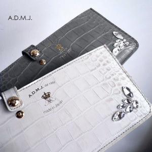 クーポン対象外 ノベルティ ADMJ 長財布 牛革 クロコ型押し クリスタル スリムウォレット 20WS06010 ホワイト/ヒマラヤ/グレー/ネイビー/ブラック