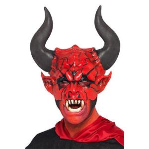 節分 鬼 コスチューム コスプレ ハロウィン マスク 仮面 大人 赤鬼 大きな角の悪魔のマスク ラテックス製｜acomes