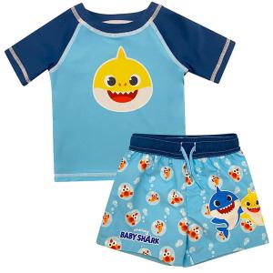 ベイビーシャーク 子供用 水着セット ラッシュガード ショーツ トランクス  水着 男の子 ブルー サメ Baby Shark｜acomes