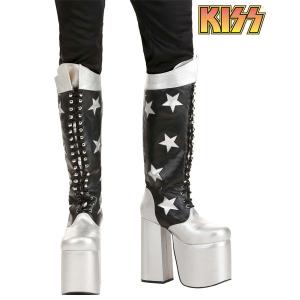 KISS 大人用 スターチャイルド 大人用 ブーツ 星 シルバー 黒 コスプレ 仮装 本格的 ハロウィン 靴 厚底 バンド｜acomes