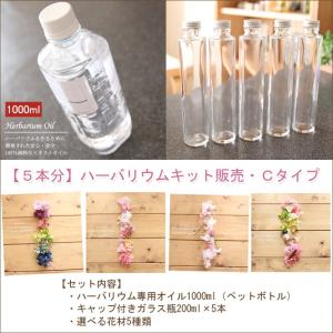 ハーバリウム キット 花材 手作り【5本分】ハーバリウムお試しキット【Cタイプ】（オイル1本、ガラス瓶5本、花材セット5種類） 送料無料