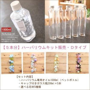 ハーバリウム キット 花材 手作り 【5本分】ハーバリウムお試しキット【Dタイプ】（オイル1本、ガラス瓶5本、花材セット5種類） 送料無料