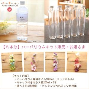 プリンセス ハーバリウム キット 花材 手作り【5本分】ハーバリウムお試しキット【お姫さま】（オイル1本、ガラス瓶5本、花材セット5種類） 送料無料