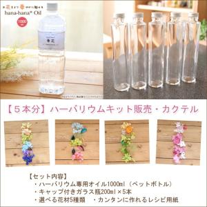ハーバリウム キット 花材 手作り 【5本分】ハーバリウムお試しキット【カクテル】（オイル1本、ガラス瓶5本、花材セット5種類） 送料無料