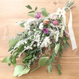 【完成品】 ユーカリ＆ライスフラワー スワッグ [ ドライフラワー ギフト 贈り物 プレゼント ナチュラル 送料無料 オリジナル ホワイト グリーン パープル ]