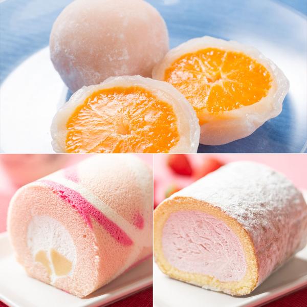 和洋生菓子詰め合わせ 苺と桃のロールケーキセット＆みかん大福 ロールケーキハーフ2本 みかん大福6個...