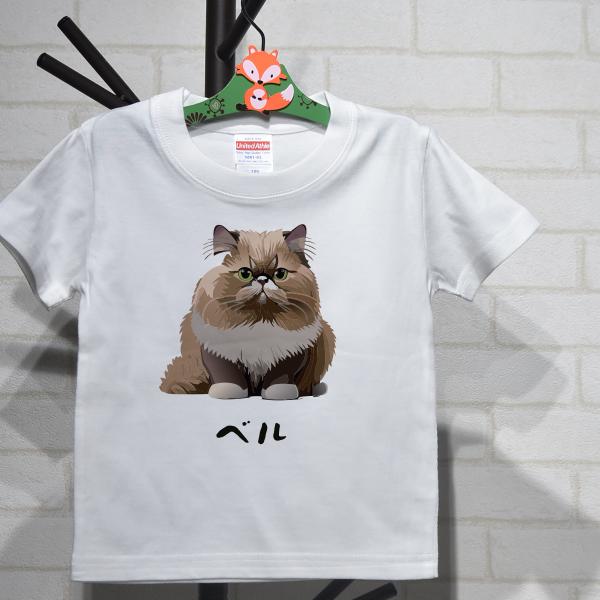 名入れ オリジナルTシャツ 可愛いペルシヤン猫イラストプリント半袖Ｔシャツ 大人も着れるリンクコーデ