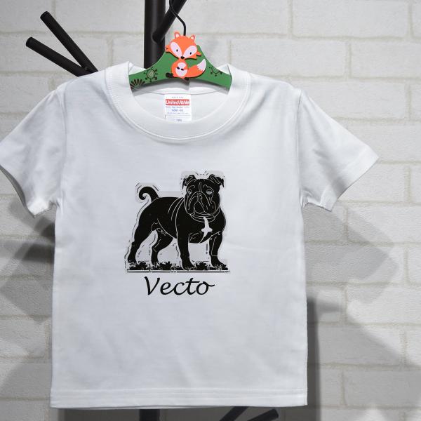 ブルドッグイラストプリントＴシャツ 名入れ オリジナルTシャツ 大人も着れるリンクコーデ 半袖・長袖...