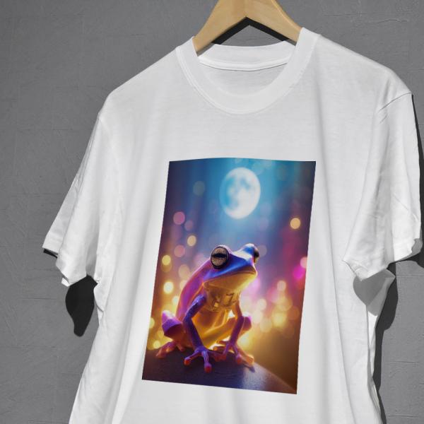 迫力のあるカエルデザインのカラフルプリントTシャツ　キッズ服　子供服　メンズ服　レディース服　送料無...