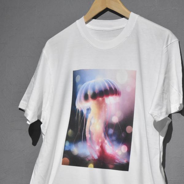 迫力のあるくらげデザインのカラフルプリントTシャツ　キッズ服　子供服　メンズ服　レディース服　送料無...