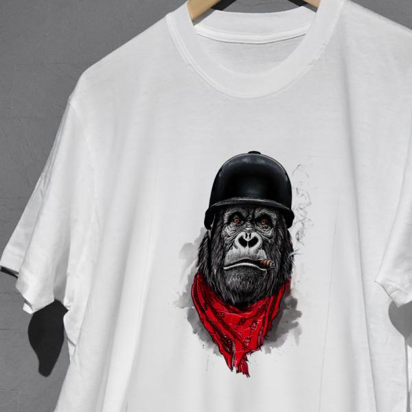 迫力のある葉巻ゴリラデザインのカラフルプリントTシャツ　キッズ服　子供服　メンズ服　レディース服　送...