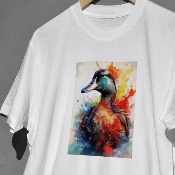 迫力のあるアヒルデザインのカラフルプリントTシャツ　キッズ服　子供服　メンズ服　レディース服　送料無...