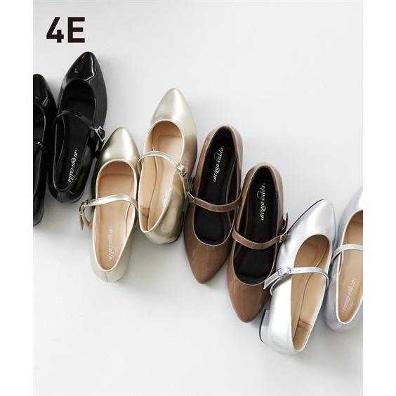 パンプス 靴 4E 幅広 ゆったり ワイド 大きいサイズ 甲高 ベルト ストラップ ポインテッドトゥ...