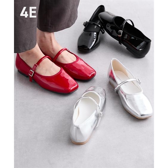 カジュアルシューズ 靴 4E 幅広 ゆったり ワイド 大きいサイズ レディース スクエア ストラップ...