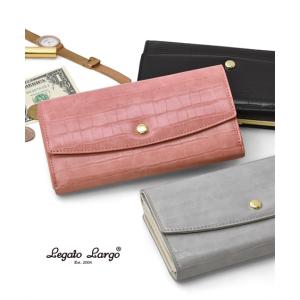 ファッション雑貨 Legato Largo レガートラルゴ クロコ調 型押し がま口 ロングウォレット お財布 長財布  (アクアカルダ)｜acquacalda