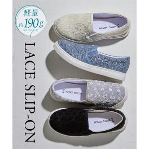スニーカー レディース 軽量 レース スリッポン 花柄 フェミニン かわいい おしゃれ 歩きやすい 3E (アクアカル