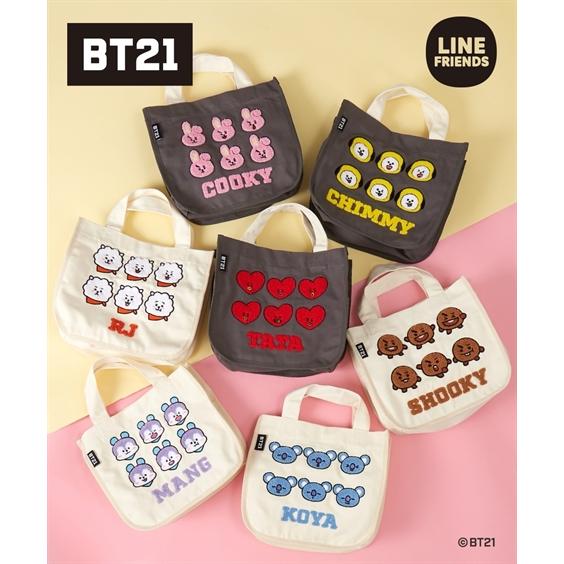 送料無料 バッグ（鞄） BT21 ぽこぽこフェイス サガラ刺しゅう キャンバス トート 手提げ ミニ...