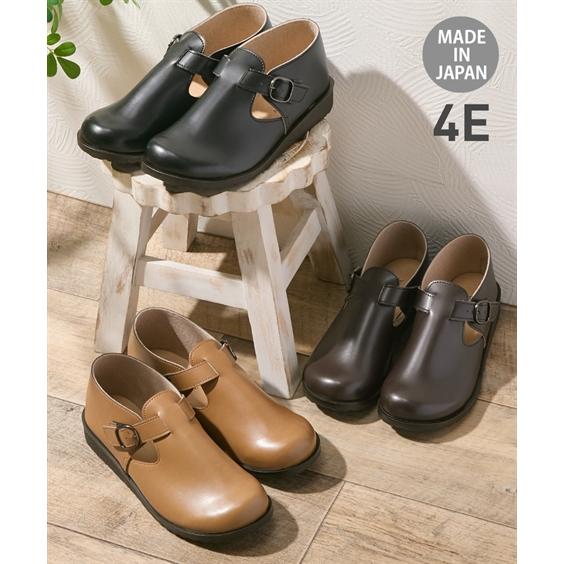 カジュアルシューズ 靴 4E 幅広 ゆったり ワイド 大きいサイズ 日本製 厚底 Tストラップ ロー...