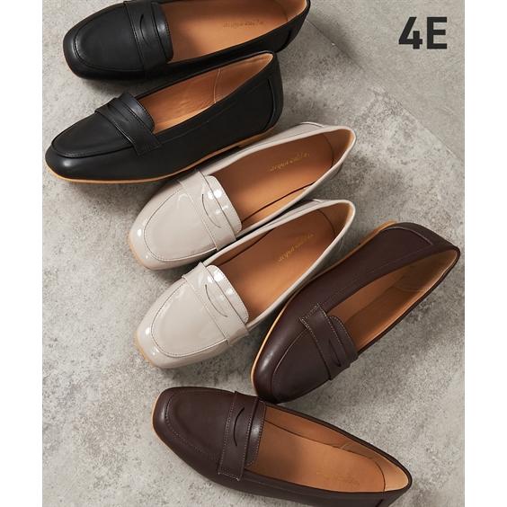 カジュアルシューズ 4E 幅広 ゆったり ワイド 大きいサイズ レディース シンプル スクエアトゥ ...