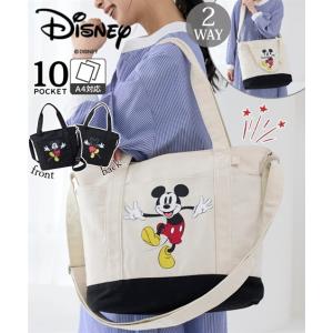 バッグ（鞄） Disney ミッキーマウス 10ポケット キャンバス ベーシック トート 2WAY A4対応 1泊 手提げ 肩掛け ショルダー マザーズバッグ (アクアカルダ)