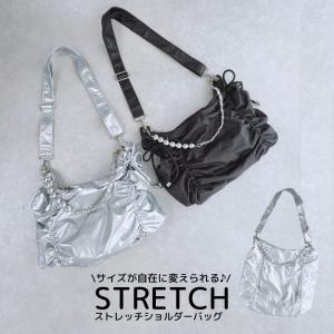 ストレッチショルダーバッグ バッグ トート ショルダーシルバー ブラック