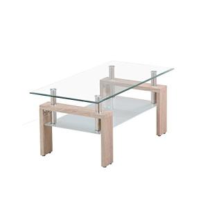 (OSJ) ガラステーブル コーヒーテーブル 幅88cm 強化ガラス天板 (クリア天板+木目脚)の商品画像