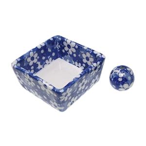 和モダン 花々 青 お香立て 陶器 角鉢 香立 ACS WEB SHOPオリジナル