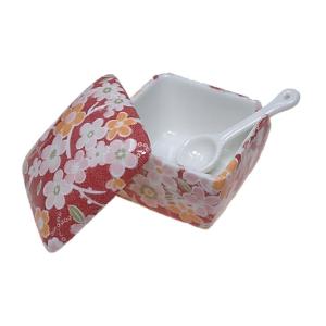 日本製 陶器 薬味入れ スプーン付き 黒マット 四角蓋物 一味 塩 山椒