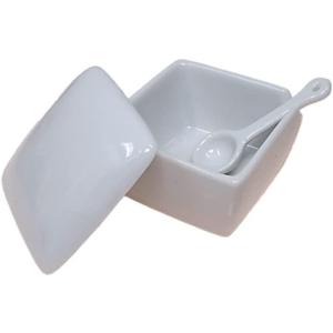 日本製 陶器 薬味入れに！ スプーン付 白 四角 一味 塩 山椒 七味 うどん そば ACSWEBS...