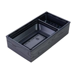 使い捨て高級弁当容器 アクタ ワン折重107×40 黒焼杉フチ・A底・共蓋