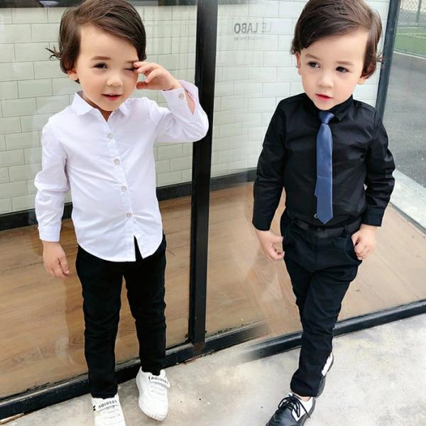 【子供服　ワイシャツ　フォーマルシャツ】キッズ フォーマル 男の子 定番　無地　シャツ　ホワイトシャ...