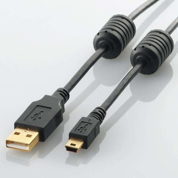 ELECOM USB2.0ケーブル [2.0m/フェライトコア付/A-miniBタイプ] 《ブラック...