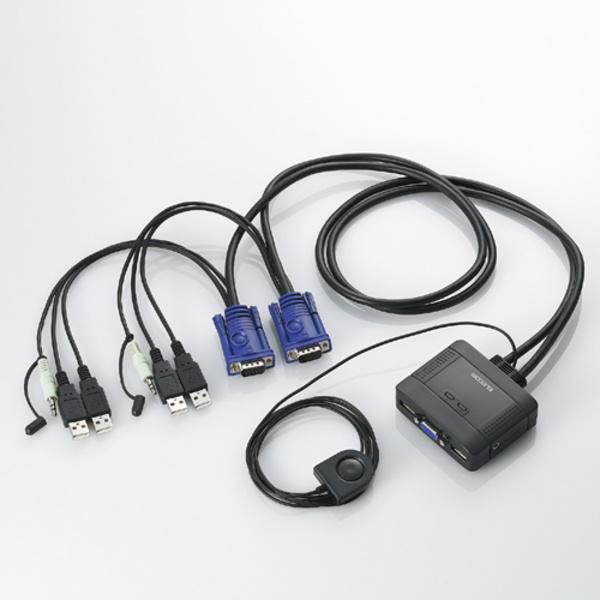 ELECOM USB対応ケーブル一体型切替器 [D-sub対応/2台切替/音声切替/手元スイッチ] ...